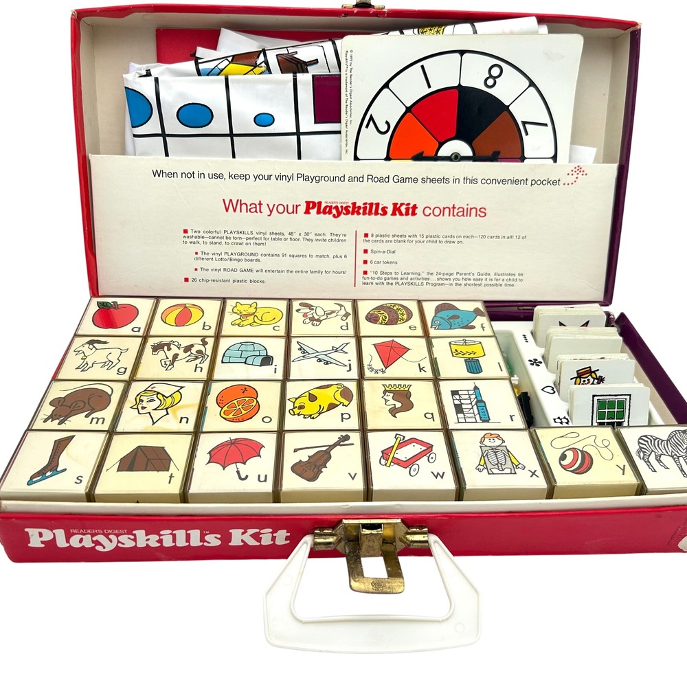 Vintage 1972 Readers Digest Playskills Kit Educational Toy Alphabet Blocks Case